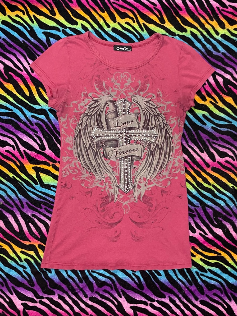 Y2k Grunge emo Rhinestone Cross Short Sleeve Tee